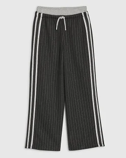 Girls Black Pinstripe Wide Leg Trousers