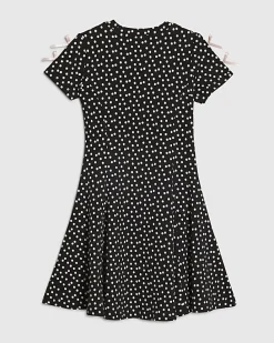 Girls Black Polka Dot Cut Out Dress