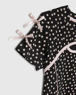 Girls Black Polka Dot Cut Out Dress
