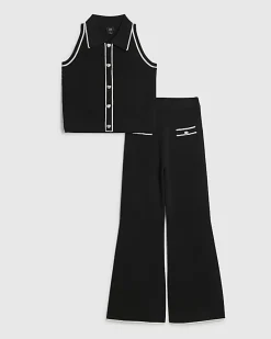Girls Black Polo Top Set