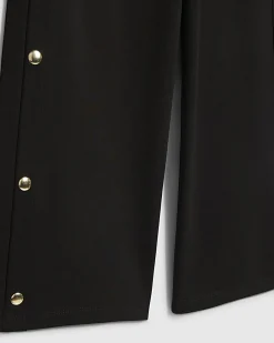 Girls Black Popper Detail Wide Leg Trousers