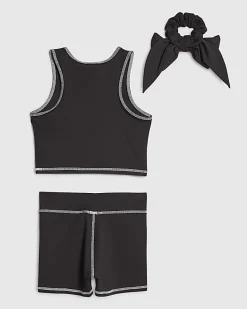 Girls Black RI Active Cheer Crop Top Bow Set