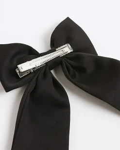 Girls Black RI Charm Bow Hair Clip