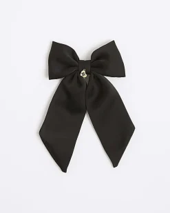 Girls Black RI Charm Bow Hair Clip