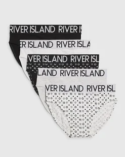 Girls Black RI Monogram Pack Of 5 Briefs