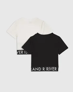 Girls Black RI Waistband Pack Of 2 T-Shirts