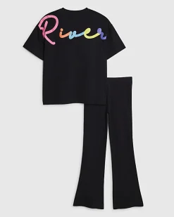 Girls Black River T-Shirt And Leggings Set