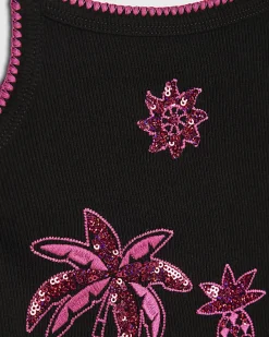 Girls Black Sequin Palm Tree Cami Top