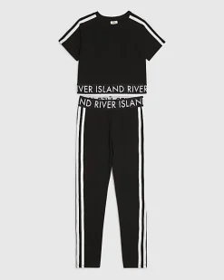 Girls Black Side Stripe T-Shirt Set