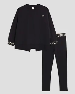 Girls Black Split Back Sweatshirt Set