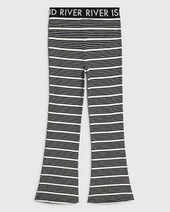 Girls Black Stripe Flared Trousers