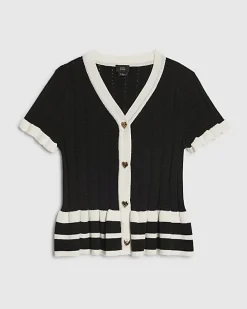 Girls Black Stripe Peplum Top
