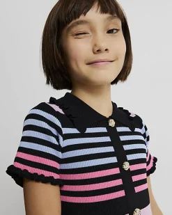 Girls Black Stripe Polo Dress