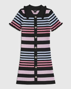 Girls Black Stripe Polo Dress