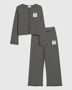Girls Black Striped Cardigan Set