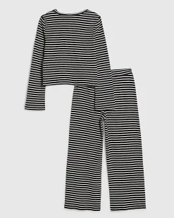 Girls Black Striped Cardigan Set