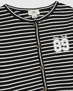 Girls Black Striped Cardigan Set