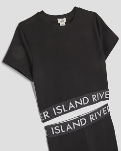 Girls Black T-Shirt And Flared Leggings Set