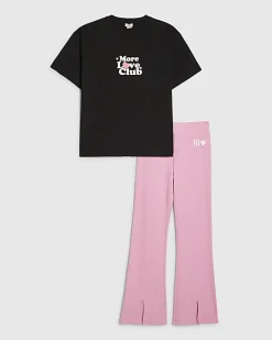 Girls Black T-Shirt And Leggings Set