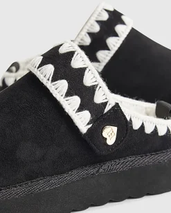 Girls Black Whipstitch Strap Slippers