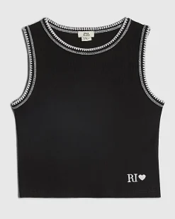 Girls Black Whipstitch Tank Top