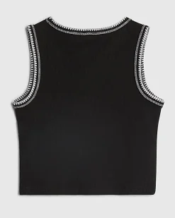 Girls Black Whipstitch Tank Top