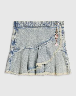 Girls Blue Asymmetric Skirt With Keychain