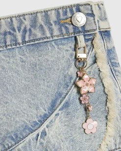 Girls Blue Asymmetric Skirt With Keychain