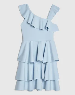 Girls Blue Asymmetric Tiered Dress