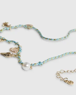 Girls Blue Corduroy Charm Necklace