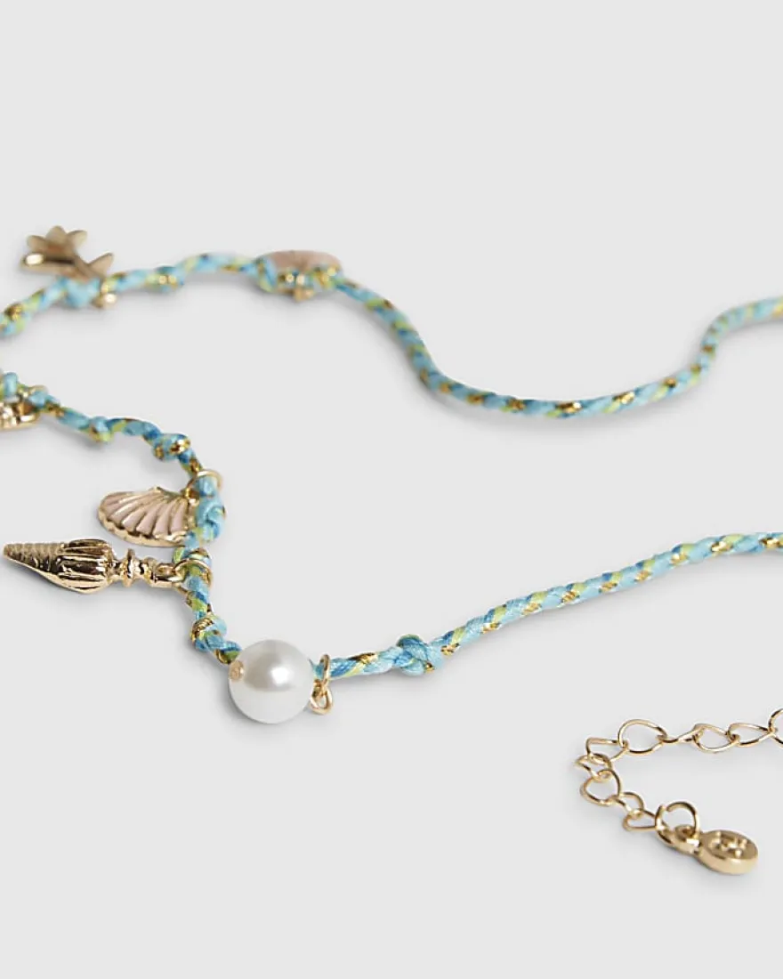 Girls Blue Corduroy Charm Necklace