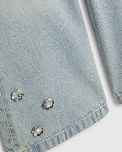 Girls Blue Denim Embellished Waistcoat Set