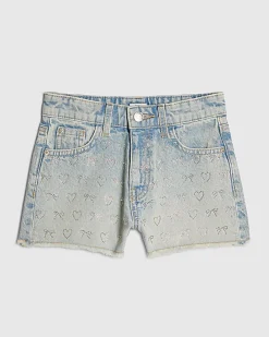Girls Blue Denim Embellished Shorts