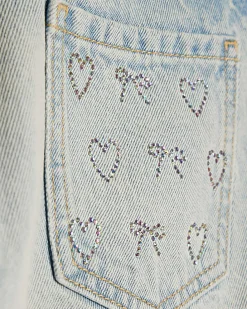 Girls Blue Denim Embellished Shorts