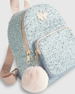 Girls Blue Denim Sequin Backpack