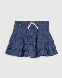 Girls Blue Denim Tiered Skirt