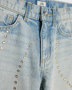 Girls Blue Diamante Wide Leg Jeans