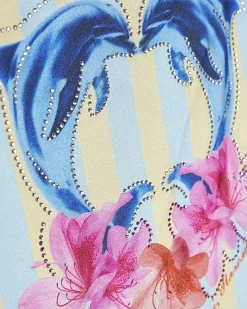 Girls Blue Dolphin Stripe Swimsuit