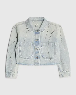 Girls Blue Embellished Denim Jacket