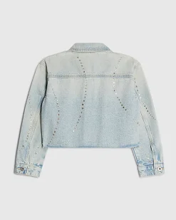 Girls Blue Embellished Denim Jacket