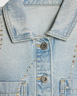 Girls Blue Embellished Denim Jacket