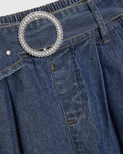 Girls Blue Embellished Peplum Denim Skirt Set