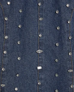 Girls Blue Embellished Peplum Denim Skirt Set