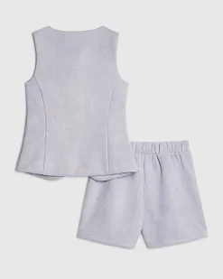 Girls Blue Faux Suede Waistcoat Set