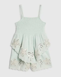 Girls Blue Hanky Hem Embellished Set