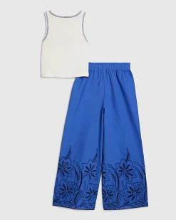 Girls Blue Laser Cut Trousers Set