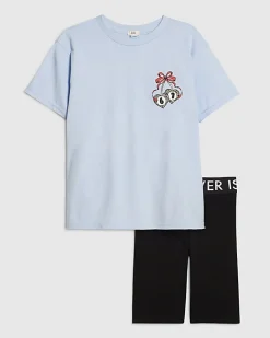 Girls Blue Leopard Girls Club 67 T-Shirt Set