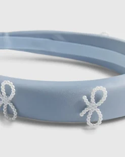 Girls Blue Padded Pearl Bow Headband