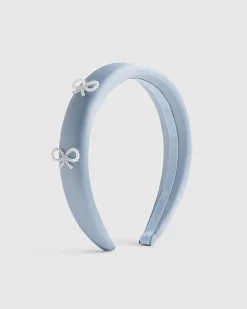 Girls Blue Padded Pearl Bow Headband