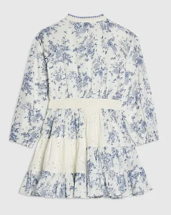 Girls Blue Patchwork Shirt Dress